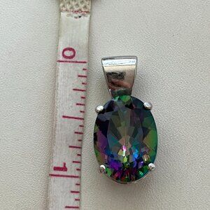 Natural Mystic Topaz, Real 14k White gold pendant.